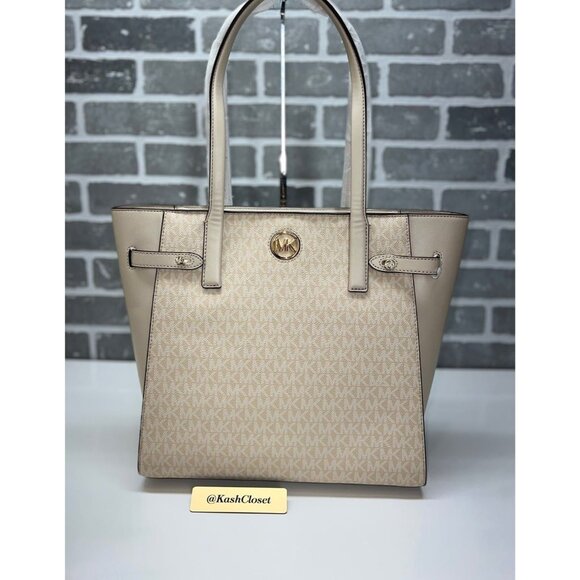 Michael Kors tote bag carmen large leather tote purse light sand - Picture 1 of 11